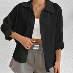 SHEIN PETITE Chemise blanche à manches chauve-souris de couleur blanche unie, de style printanier