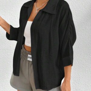 SHEIN PETITE Chemise blanche à manches chauve-souris de couleur blanche unie, de style printanier