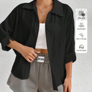 SHEIN PETITE Chemise blanche à manches chauve-souris de couleur blanche unie, de style printanier