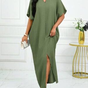 SHEIN Lady Robe caftan à manches chauve-souris à col cranté verte pour l'automne et l'hiver