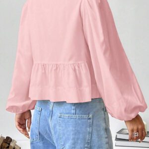 SHEIN EZwear Chemise décontractée minimaliste à manches longues et à nouer devant, couleur unie pour femmes. Hauts à manches longues.
