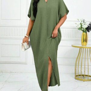 SHEIN Lady Robe caftan à manches chauve-souris à col cranté verte pour l'automne et l'hiver