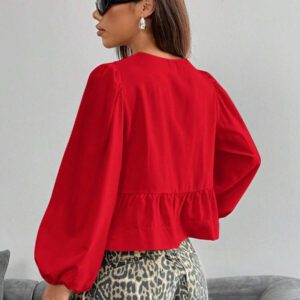 SHEIN EZwear Chemise décontractée minimaliste à manches longues et à nouer devant, couleur unie pour femmes. Hauts à manches longues.