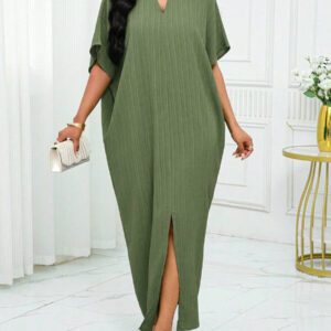 SHEIN Lady Robe caftan à manches chauve-souris à col cranté verte pour l'automne et l'hiver