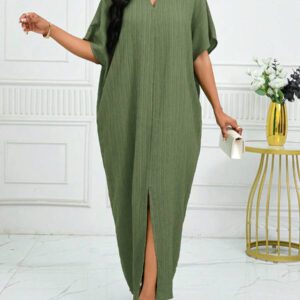 SHEIN Lady Robe caftan à manches chauve-souris à col cranté verte pour l'automne et l'hiver