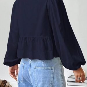 SHEIN EZwear Chemise décontractée minimaliste à manches longues et à nouer devant, couleur unie pour femmes. Hauts à manches longues.