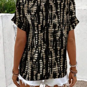 Blouse décontractée à imprimé tout-sur-tout, col V, manches courtes pour femme