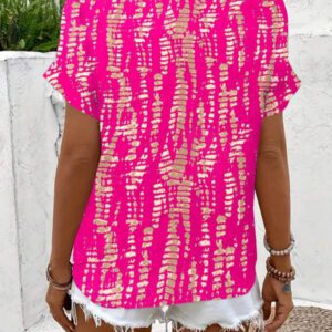 Blouse décontractée à imprimé tout-sur-tout, col V, manches courtes pour femme
