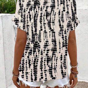 Blouse décontractée à imprimé tout-sur-tout, col V, manches courtes pour femme