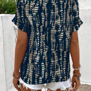 Blouse décontractée à imprimé tout-sur-tout, col V, manches courtes pour femme