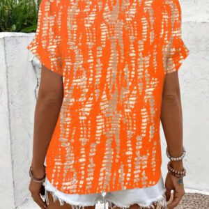 Blouse décontractée à imprimé tout-sur-tout, col V, manches courtes pour femme