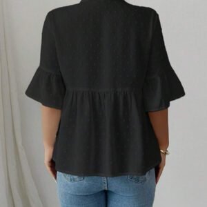 Elenzga Blouse décontractée pour femmes, couleur unie, manches évasées avec volant à l'ourlet