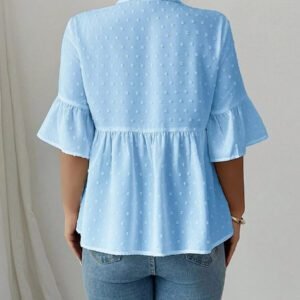 Elenzga Blouse décontractée pour femmes, couleur unie, manches évasées avec volant à l'ourlet