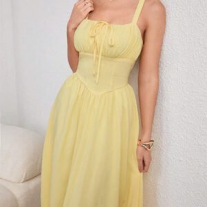 Modelyn Robe à bretelles fines jaune crème avec lien devant, printemps/été pour femmes