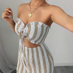 Elenzga Nouvelle arrivée d'été 2025 Robe maxi élégante à buste enveloppant, rayures bleues et blanches, sexy et polyvalente avec ceinture à nouer, sans bretelles. Convient pour les rendez-vous, sorties, vacances, jours fériés, rentrée scolaire, tenue d'enseignant, mariages, fêtes, festivals de musique, Oktoberfest, Halloween, Thanksgiving
