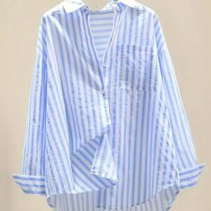 INAWLY Chemise décontractée à manches longues pour femmes avec imprimé rayé et poche poitrine, pour l'automne et l'hiver