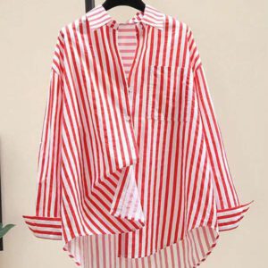 INAWLY Chemise décontractée à manches longues pour femmes avec imprimé rayé et poche poitrine, pour l'automne et l'hiver