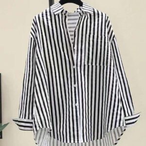 INAWLY Chemise décontractée à manches longues pour femmes avec imprimé rayé et poche poitrine, pour l'automne et l'hiver