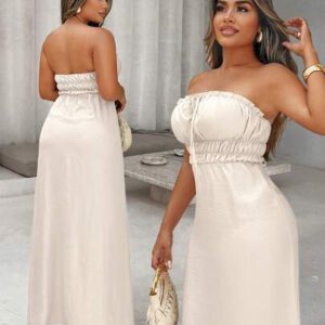 Xyvia Robe d'été bandeau plissée avec nœud devant, simple pour femmes