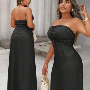 Xyvia Robe d'été bandeau plissée avec nœud devant, simple pour femmes