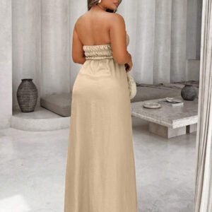 Xyvia Robe d'été bandeau plissée avec nœud devant, simple pour femmes