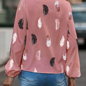 SHEIN Clasi Blouse à manches évêque avec encolure échancrée à imprimé plume, hauts à manches longues
