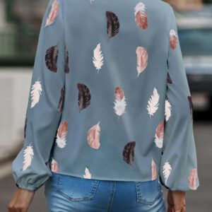 SHEIN Clasi Blouse à manches évêque avec encolure échancrée à imprimé plume, hauts à manches longues