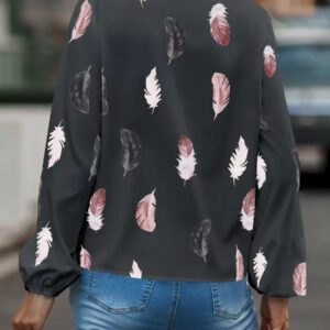 SHEIN Clasi Blouse à manches évêque avec encolure échancrée à imprimé plume, hauts à manches longues