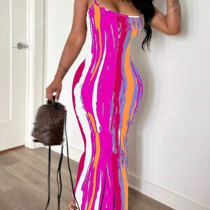 LovelyWholesale Robe d'été mi-mollet près du corps élégante pour fête avec imprimé mixte pour femmes
