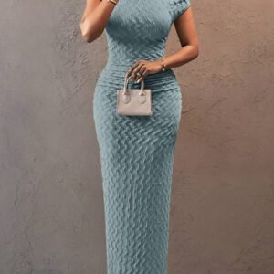 Slaydiva Nouvelle robe d'été/printemps, vêtement casual polyvalent pour la vie quotidienne, les vacances, les croisières, la plage, le bronzage. Robe verte, élégante et sexy à une épaule avec texture et rayures, pour femmes