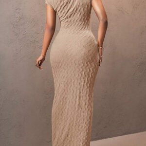Slaydiva Nouvelle robe d'été/printemps, vêtement casual polyvalent pour la vie quotidienne, les vacances, les croisières, la plage, le bronzage. Robe verte, élégante et sexy à une épaule avec texture et rayures, pour femmes