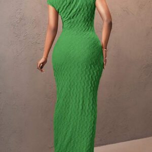 Slaydiva Nouvelle robe d'été/printemps, vêtement casual polyvalent pour la vie quotidienne, les vacances, les croisières, la plage, le bronzage. Robe verte, élégante et sexy à une épaule avec texture et rayures, pour femmes
