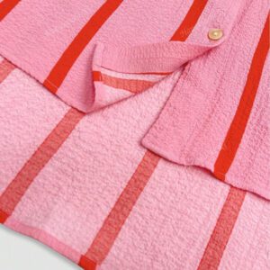 Blouse ample élégante avec des rayures bicolores pour femmes, manches courtes, cardigan Convient pour le trajet, le quotidien, la Saint-Valentin, les sorties, le printemps/été