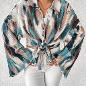 SHEIN LUNE Blouse à manches évasées avec imprimé floral aléatoire pour femme, chemise pour femme au printemps et en automne, hauts à manches longues