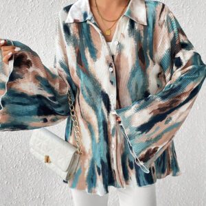 SHEIN LUNE Blouse à manches évasées avec imprimé floral aléatoire pour femme, chemise pour femme au printemps et en automne, hauts à manches longues