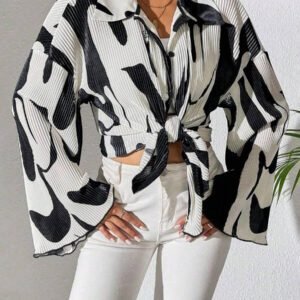 SHEIN LUNE Blouse à manches évasées avec imprimé floral aléatoire pour femme, chemise pour femme au printemps et en automne, hauts à manches longues