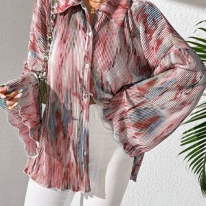 SHEIN LUNE Blouse à manches évasées avec imprimé floral aléatoire pour femme, chemise pour femme au printemps et en automne, hauts à manches longues