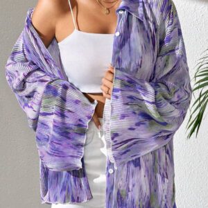 SHEIN LUNE Blouse à manches évasées avec imprimé floral aléatoire pour femme, chemise pour femme au printemps et en automne, hauts à manches longues
