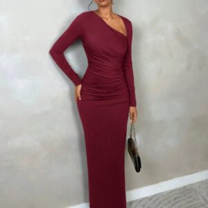 SHEIN BAE Tenues élégantes pour femmes pour sortir et le port quotidien en automne : robe asymétrique à manches longues avec décolleté, top court à manches longues, tenues de soirée