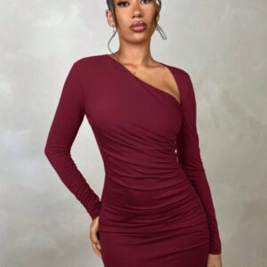 SHEIN BAE Tenues élégantes pour femmes pour sortir et le port quotidien en automne : robe asymétrique à manches longues avec décolleté, top court à manches longues, tenues de soirée