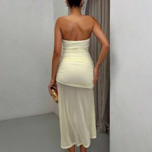 SHEIN BAE Robe mince asymétrique à ourlet plissé de couleur unie pour les vacances des femmes