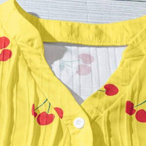 SHEIN Clasi Chemise courte à manches courtes en H-Line avec col plissé et imprimé cerise, style décontracté pour le quotidien et les vacances