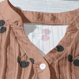 SHEIN Clasi Chemise courte à manches courtes en H-Line avec col plissé et imprimé cerise, style décontracté pour le quotidien et les vacances