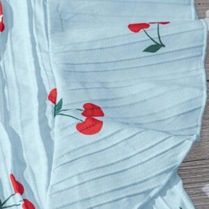 SHEIN Clasi Chemise courte à manches courtes en H-Line avec col plissé et imprimé cerise, style décontracté pour le quotidien et les vacances