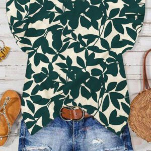 SHEIN Tall Chemise ample et ample à imprimé feuilles oranges décontractée pour vacances, manches ballons, pour femmes, printemps et été