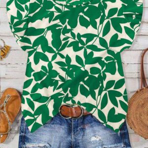 SHEIN Tall Chemise ample et ample à imprimé feuilles oranges décontractée pour vacances, manches ballons, pour femmes, printemps et été
