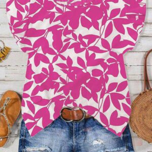 SHEIN Tall Chemise ample et ample à imprimé feuilles oranges décontractée pour vacances, manches ballons, pour femmes, printemps et été