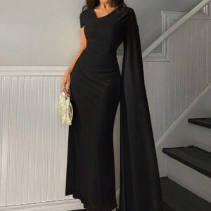Firerie Robe midi femme élégante à col asymétrique jaune