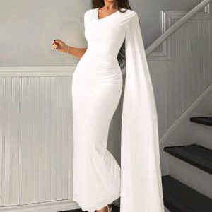 Firerie Robe midi femme élégante à col asymétrique jaune
