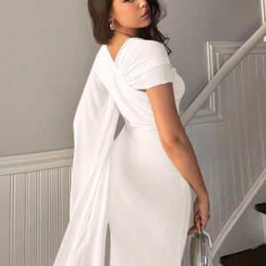 Firerie Robe midi femme élégante à col asymétrique jaune